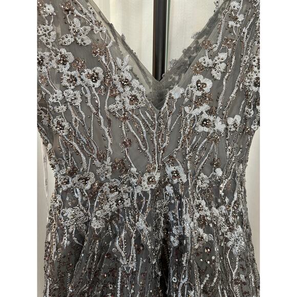 Mac Duggal Embellished Butterfly Fit Flare Tea-Length Dress Gray 20392 Sz 10 NWT - Picture 14 of 16